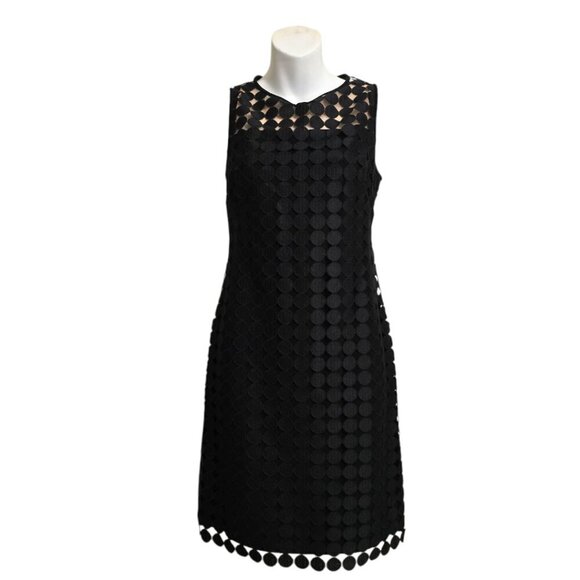 Lauren Ralph Lauren Black Dotted Lace Peek-A-Boo Sleeveless Shift Dress Sz 6 - Picture 1 of 7